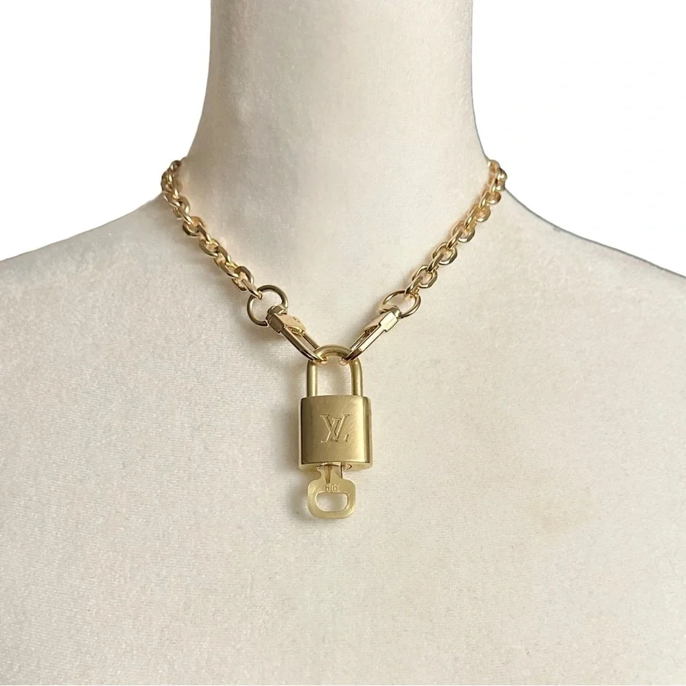 Authentic Louis Vuitton #300 Lock & Key Set on a 18K Gold Plated Chain Necklace